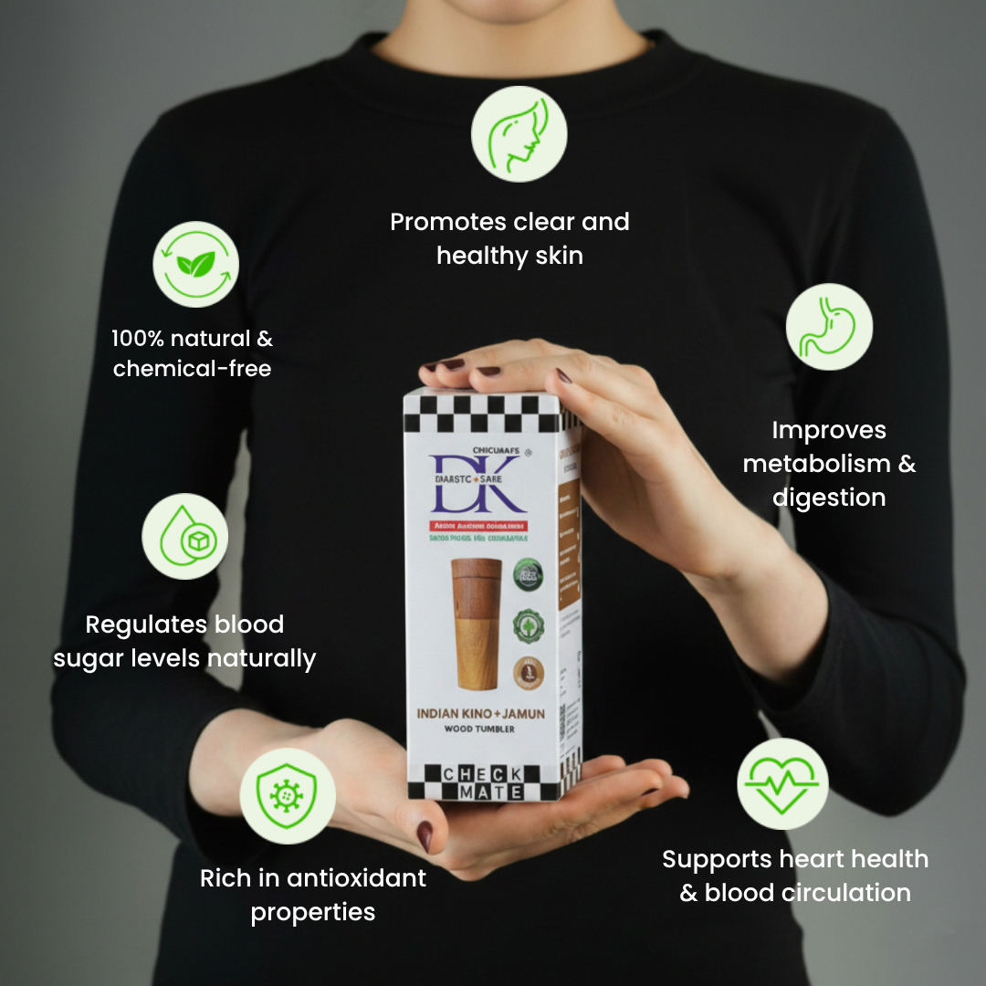 DK Checkmate - Jamun+Indian-Kino (combo) Wood Ayurvedic Tumbler - Image 2
